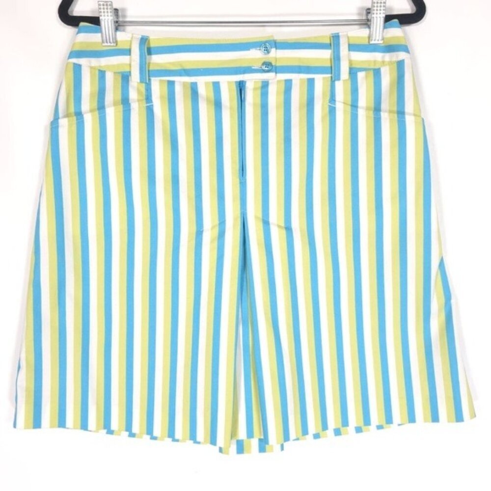 BURBERRY GOLF Striped Blue Green White Skirt‎ Belt Loops POLAND🇵🇱MADE Size 8